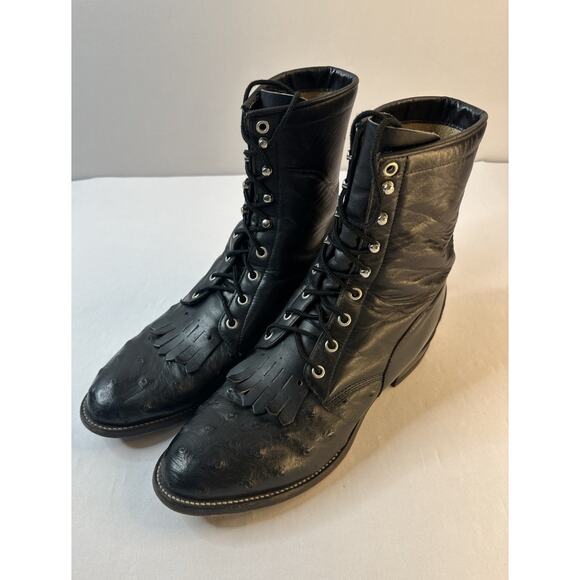 VTG Justin J50200 Men’s 10D Full Ostrich, Black Lace Packer Roper Boots USA - Picture 1 of 12